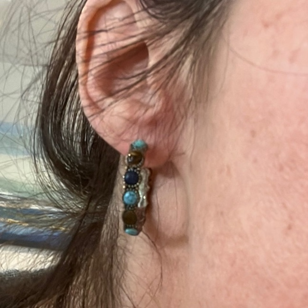 Chaps Blue and Brown Dangle Earrings Modern Design